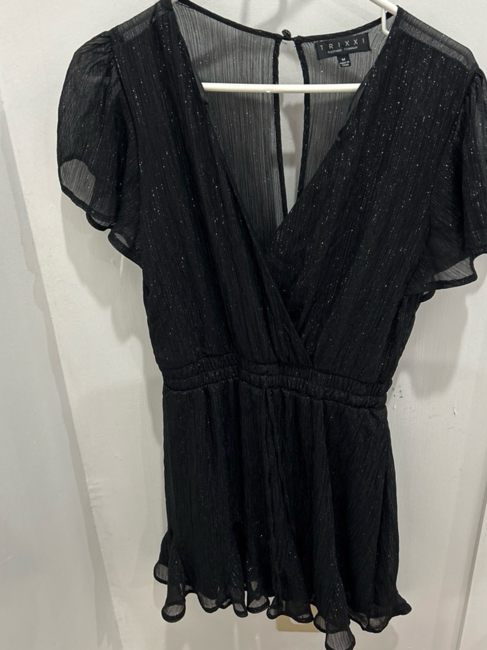 Trixxi Black Sparkle Flutter Sleeve Romper